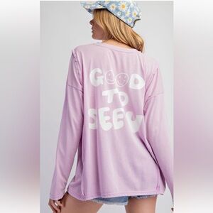 853 ❤️ EASEL GOOD TO SEE U SMILEY COTTON SLUB TOP